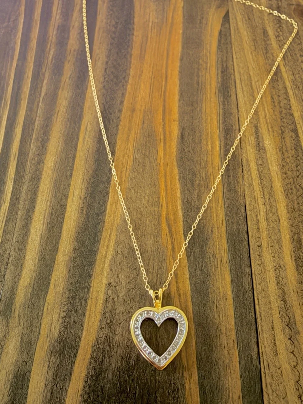 Gold plated 925 Sterling Silver Heart Pendant Necklace with Natural Diamonds